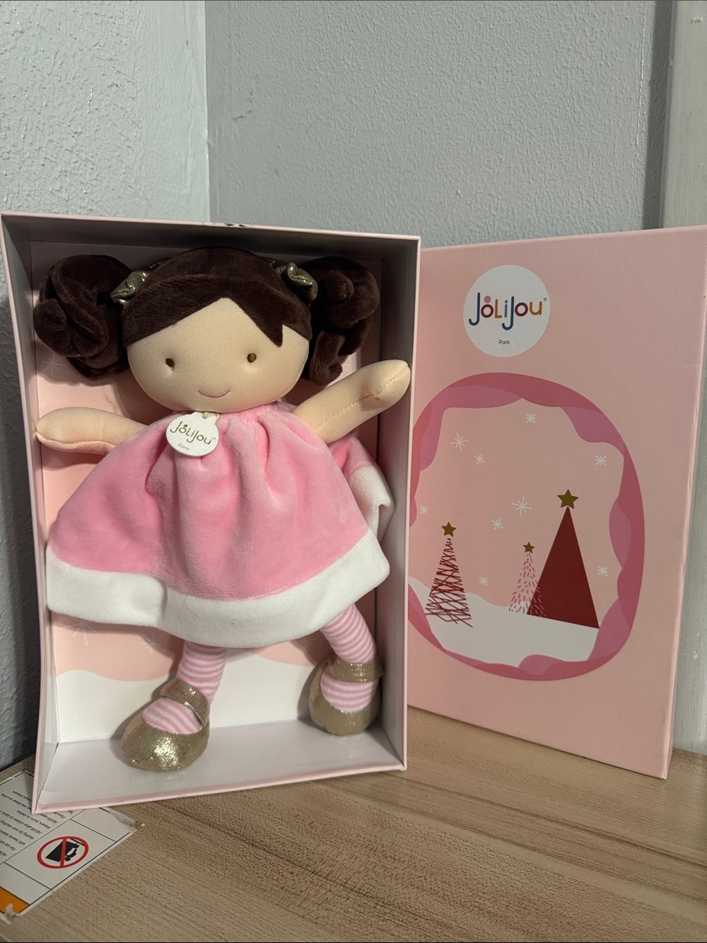 NIB JoliJou Paris Demoiselle Pretty Doll Pink Dress Gold Shoes Plush Gift Box 11